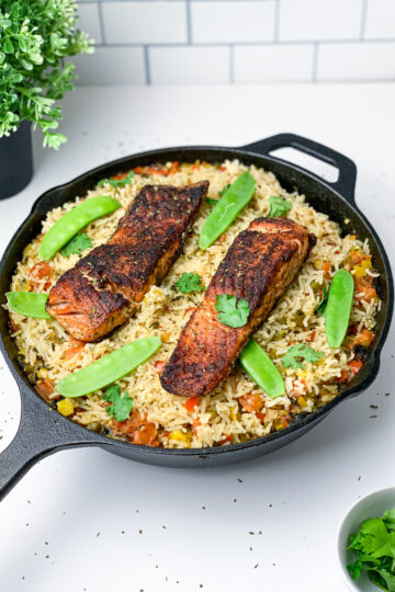 One pan salmon and fried rice